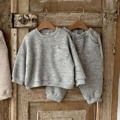 長袖セットアップ Light Gray / 73cm 長袖スウェットセットアップ 2点セット | リブニット地 | ゆったり秋冬ベビー服【mh0011492】