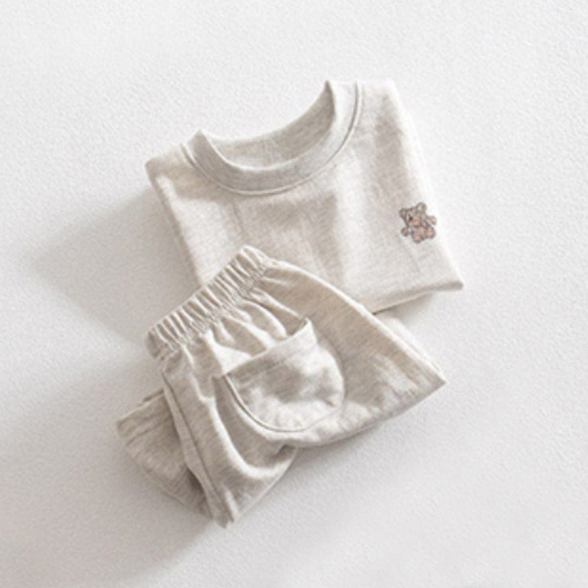 半袖セットアップ Light Gray / 73cm ベアくまワンポイント半袖Tシャツ+ショートパンツセットアップ 2点セット【mh0010213】