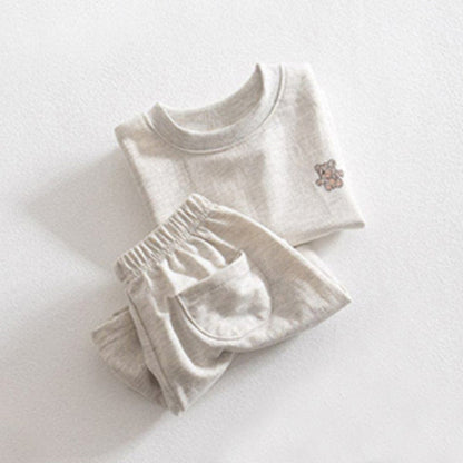 半袖セットアップ Light Gray / 73cm ベアくまワンポイント半袖Tシャツ+ショートパンツセットアップ 2点セット【mh0010213】