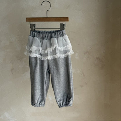 長袖セットアップ Light Gray Pants / 73cm チュールリボンセットアップ スウェットトップス+チュールスカートパンツ 2点セット【mh0010896】