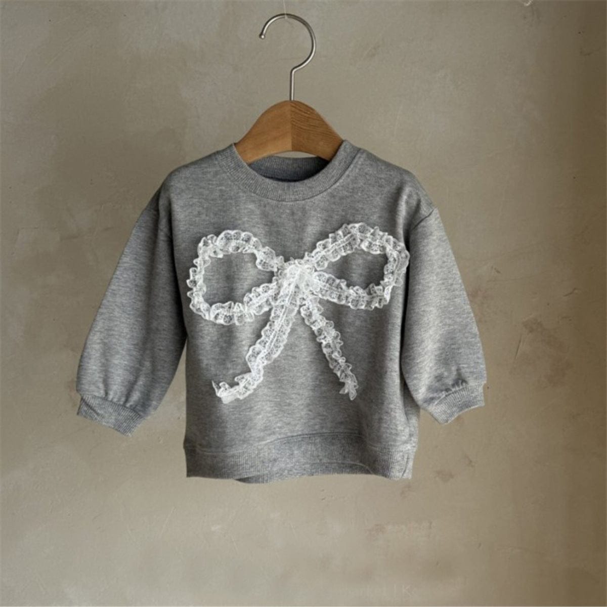 長袖セットアップ Light Gray Top / 73cm チュールリボンセットアップ スウェットトップス+チュールスカートパンツ 2点セット【mh0010896】