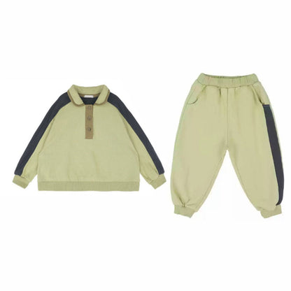 長袖セットアップ Light Green / 90cm カラー切替セットアップ ポロ襟スウェット サイドラインパンツ 2点セット【mh0010887】