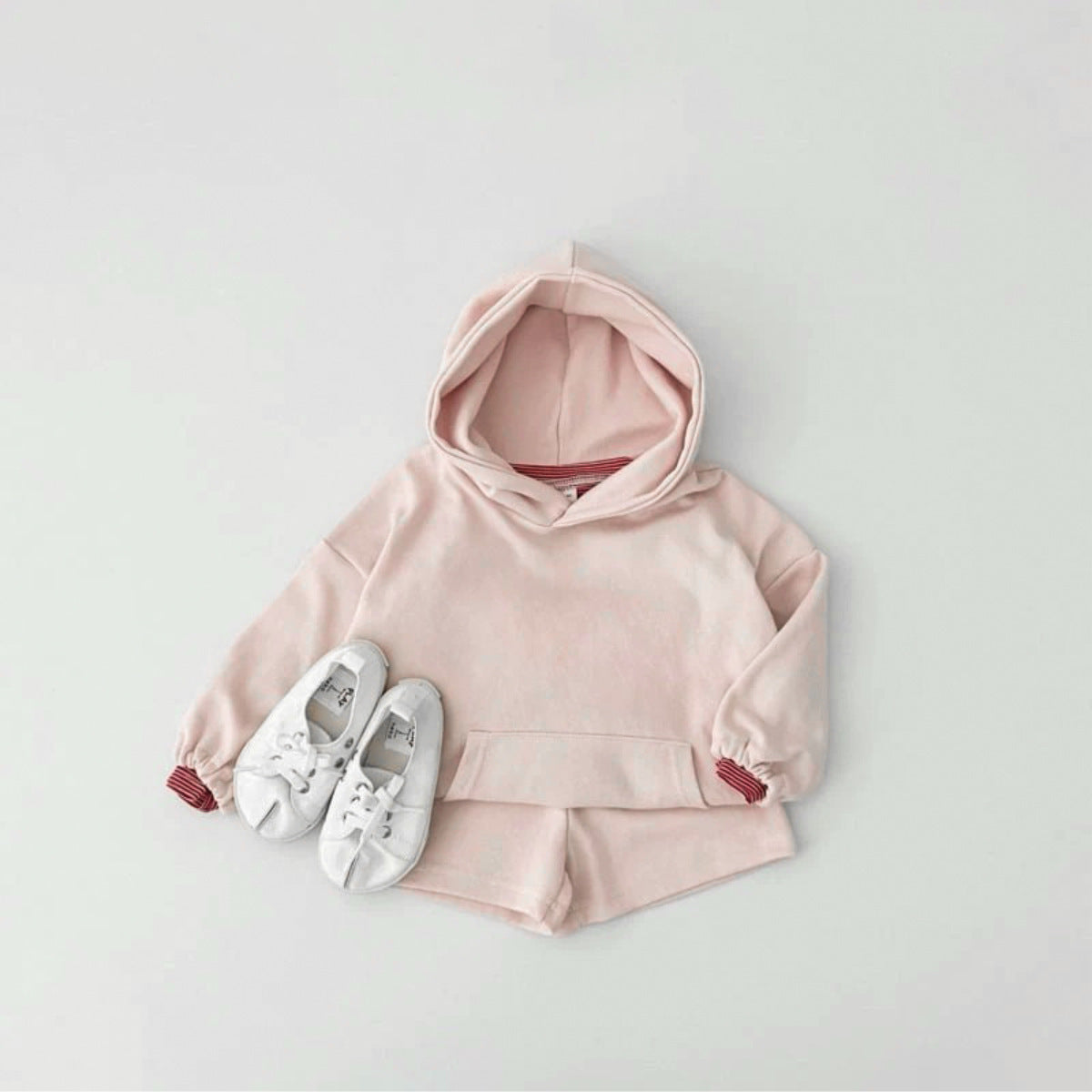 長袖セットアップ Light Pink / 73cm Cotton Hooded Sweatshirt Shorts Set コットン フーディー セットアップ【mh0011943】