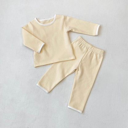 長袖パジャマ Light Yellow / 73cm パイピング長袖トップス+パンツセットアップ 2点セット【mh0011134】