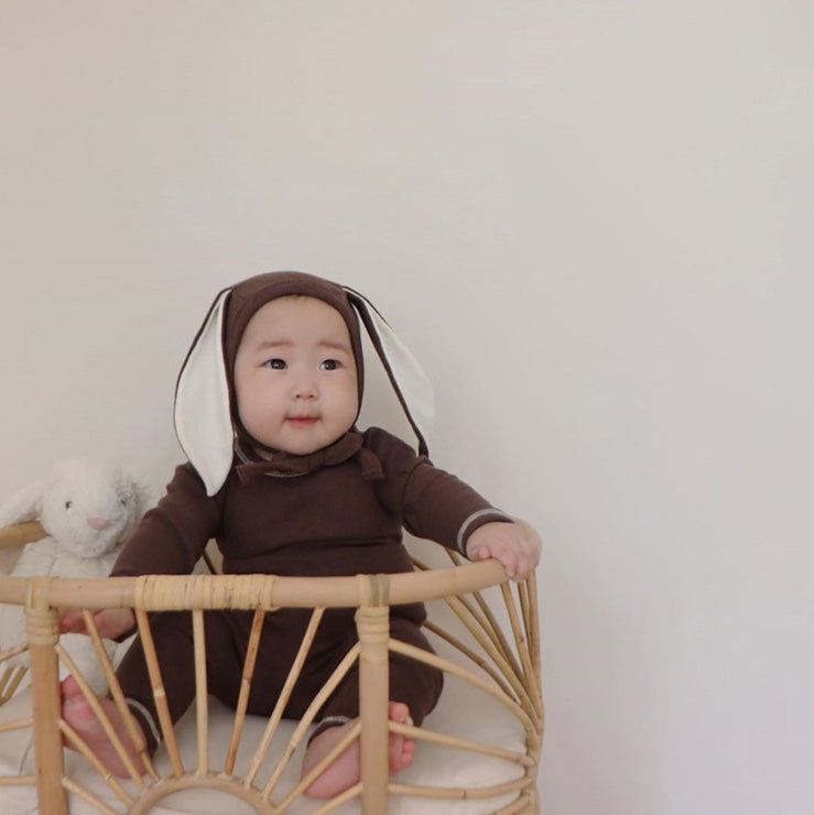 ロンパースセットアップ Long Sleeve Romper + Pants Bunny Ear Hat 長袖 ロンパース + ハイウェストパンツ うさ耳帽子