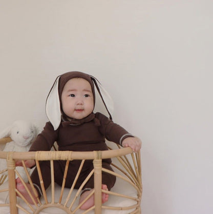 ロンパースセットアップ Long Sleeve Romper + Pants Bunny Ear Hat 長袖 ロンパース + ハイウェストパンツ うさ耳帽子