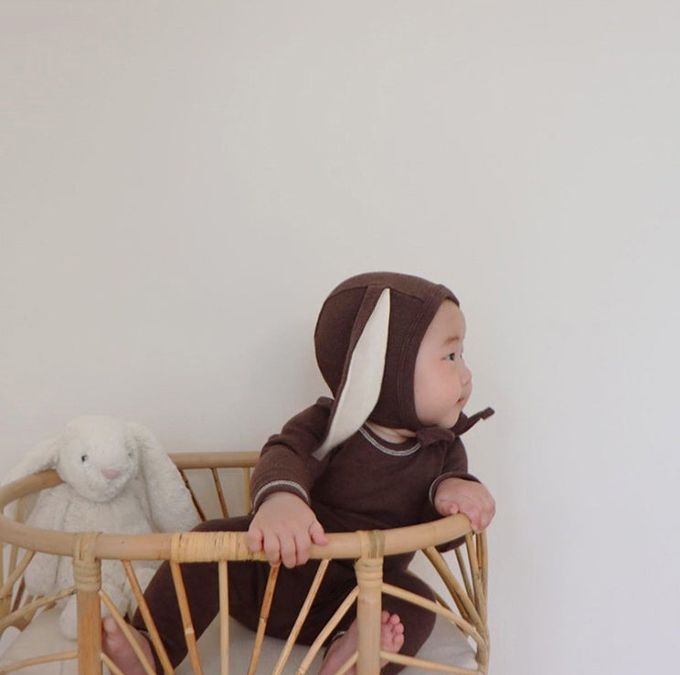 ロンパースセットアップ Long Sleeve Romper + Pants Bunny Ear Hat 長袖 ロンパース + ハイウェストパンツ うさ耳帽子