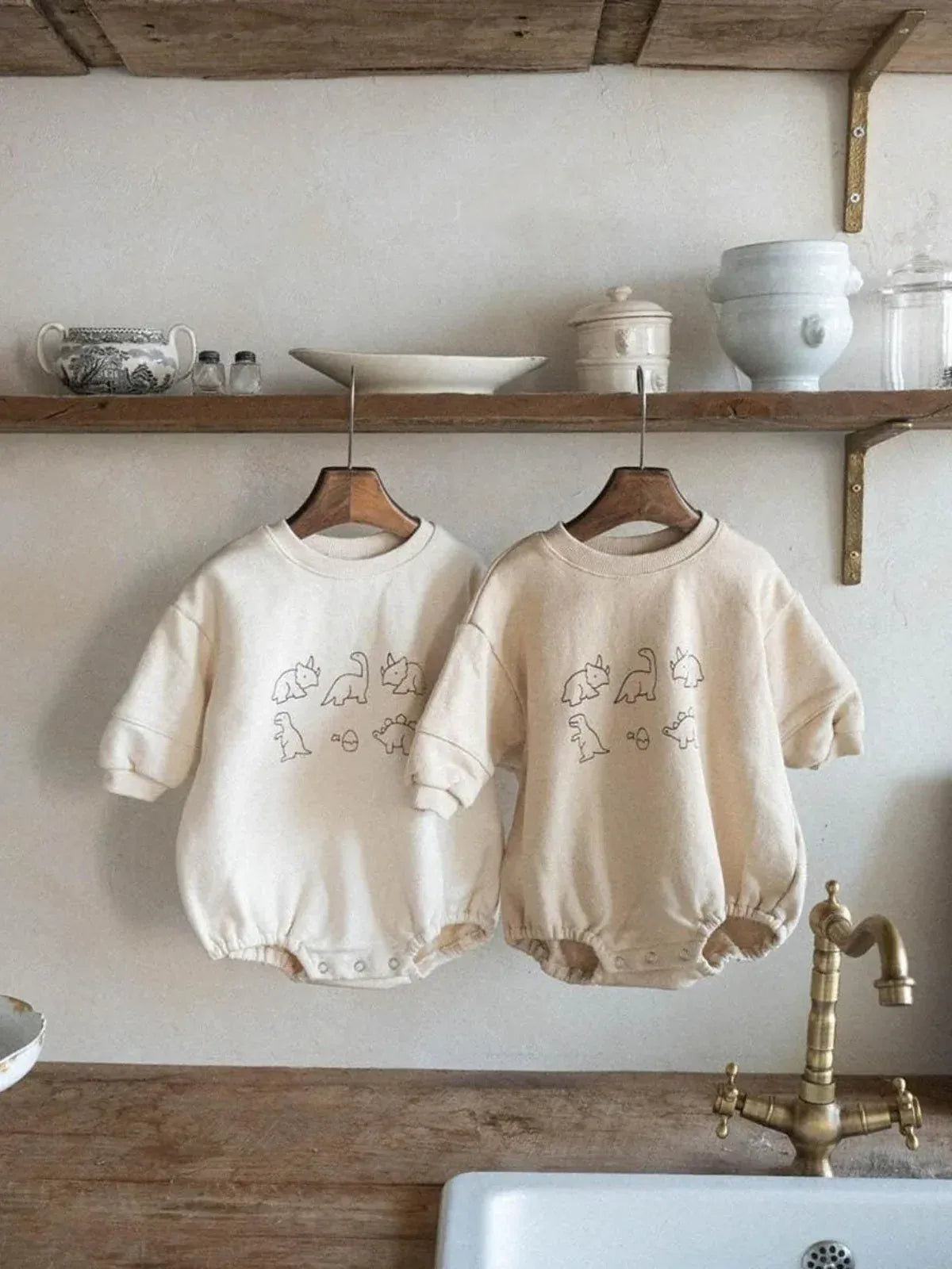 長袖ロンパース ベビーロンパース 恐竜ダイナソープリント長袖ボディスーツ【mh-0008544】