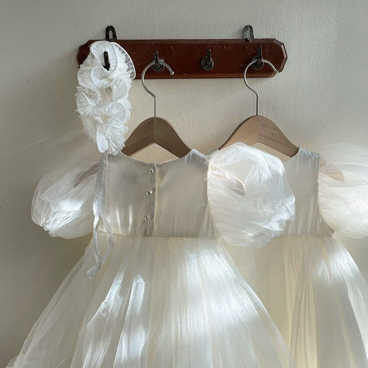 半袖ワンピース ベビー チュチュ チュール 半袖 パフスリーブ サマードレス ワンピース ガールズ 発表会 お出かけ【mh0002542】