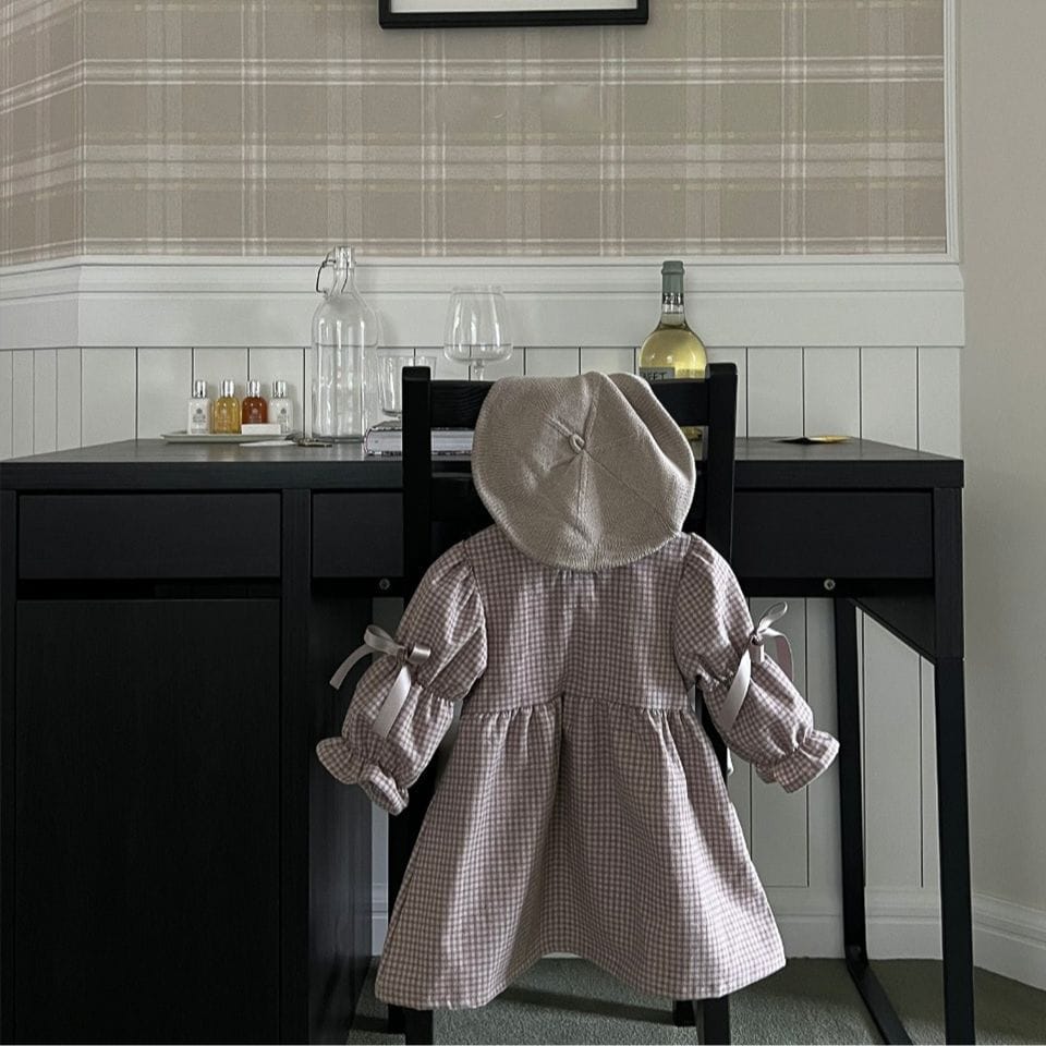 長袖ワンピース ベビー 長袖ワンピース チェック リボン ドレス ガールズ 女の子 子供服【mh0002881】