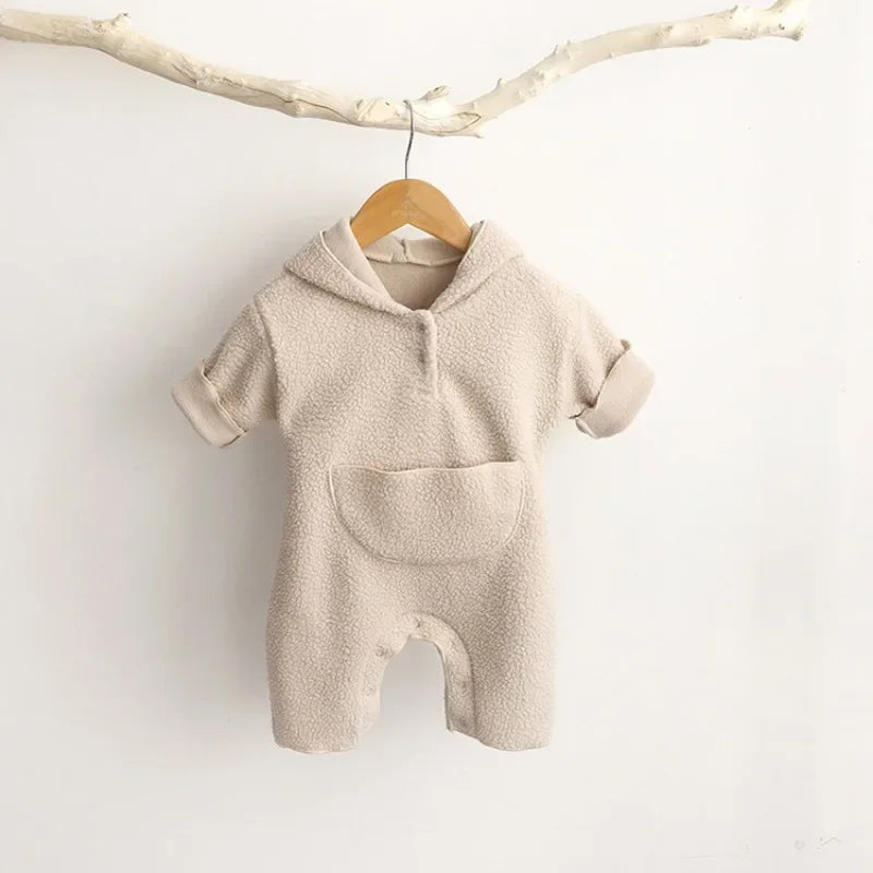 アウタージャンプスーツ ベビーアウタージャンプスーツ とんがり帽子フーディ長袖ロンパース ボアフリース ユニセックス 男の子 女の子 子供服【mh0003366】