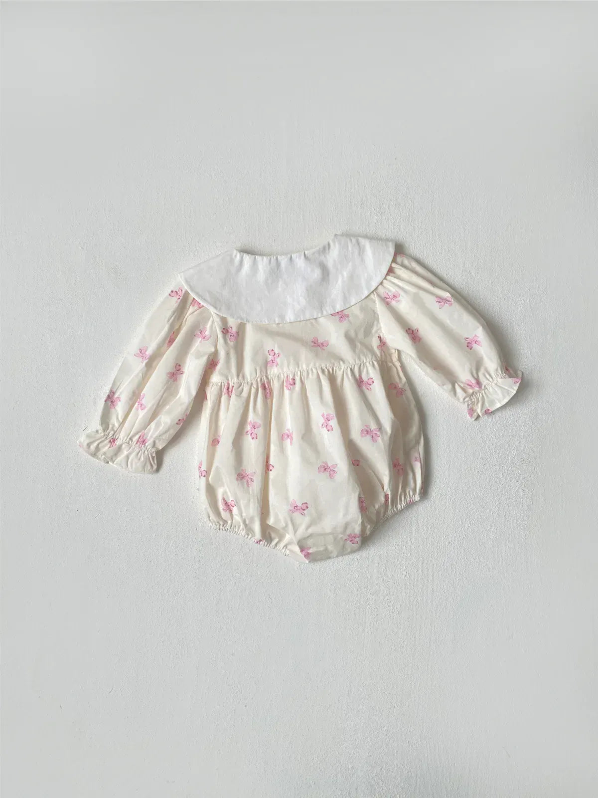 長袖ロンパース ベビーロンパース セーラーカラーリボンプリント長袖ボディスーツ【mh0007064】