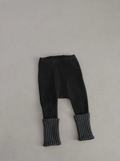 レギンスパンツ ベビーパンツ 裾リブパッチワークシンプルレギンスパンツ【mh0007874】