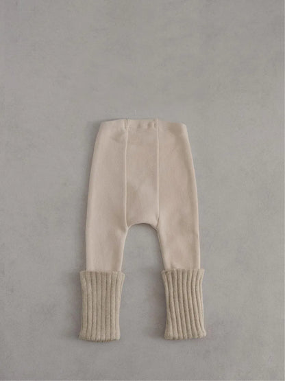 レギンスパンツ ベビーパンツ 裾リブパッチワークシンプルレギンスパンツ【mh0007874】