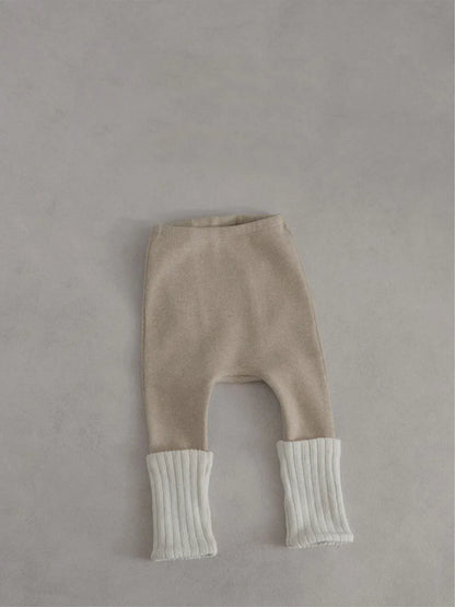 レギンスパンツ ベビーパンツ 裾リブパッチワークシンプルレギンスパンツ【mh0007874】