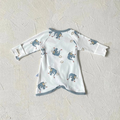 長袖ロンパース ベビーロンパース アニマルプリントコンビ肌着ボディスーツ+とんがりキャップ帽子セット【mh0007951】