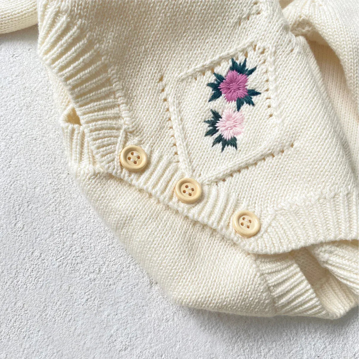 長袖ロンパース ベビーロンパース フラワー刺繍ニット長袖ボディスーツ【mh0007952】