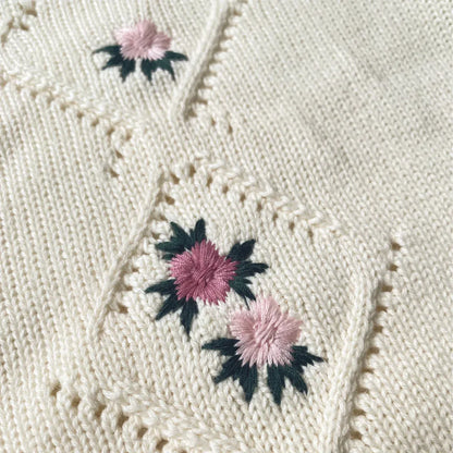 長袖ロンパース ベビーロンパース フラワー刺繍ニット長袖ボディスーツ【mh0007952】