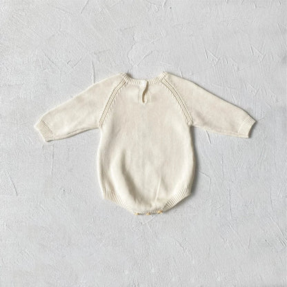 長袖ロンパース ベビーロンパース フラワー刺繍ニット長袖ボディスーツ【mh0007952】