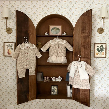 アウタージャンプスーツ ベビーアウタージャンプスーツ レトロフラワープリントレースフリルダブルキルティング長袖ボディスーツ【mh0008148】