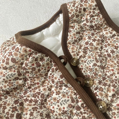 ノースリーブロンパース ベビージャンプスーツ キルティングフラワープリントバイピングノースリーブロンパース【mh0008149】