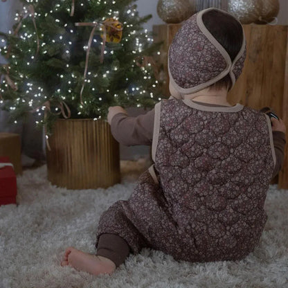 ノースリーブロンパース ベビージャンプスーツ キルティングフラワープリントバイピングノースリーブロンパース【mh0008149】