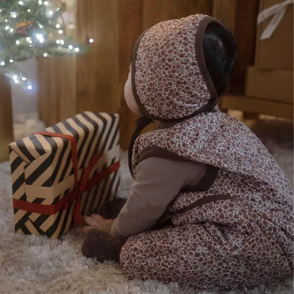 ノースリーブロンパース ベビージャンプスーツ キルティングフラワープリントバイピングノースリーブロンパース【mh0008149】