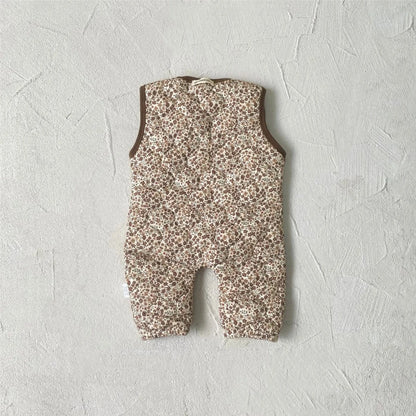 ノースリーブロンパース ベビージャンプスーツ キルティングフラワープリントバイピングノースリーブロンパース【mh0008149】