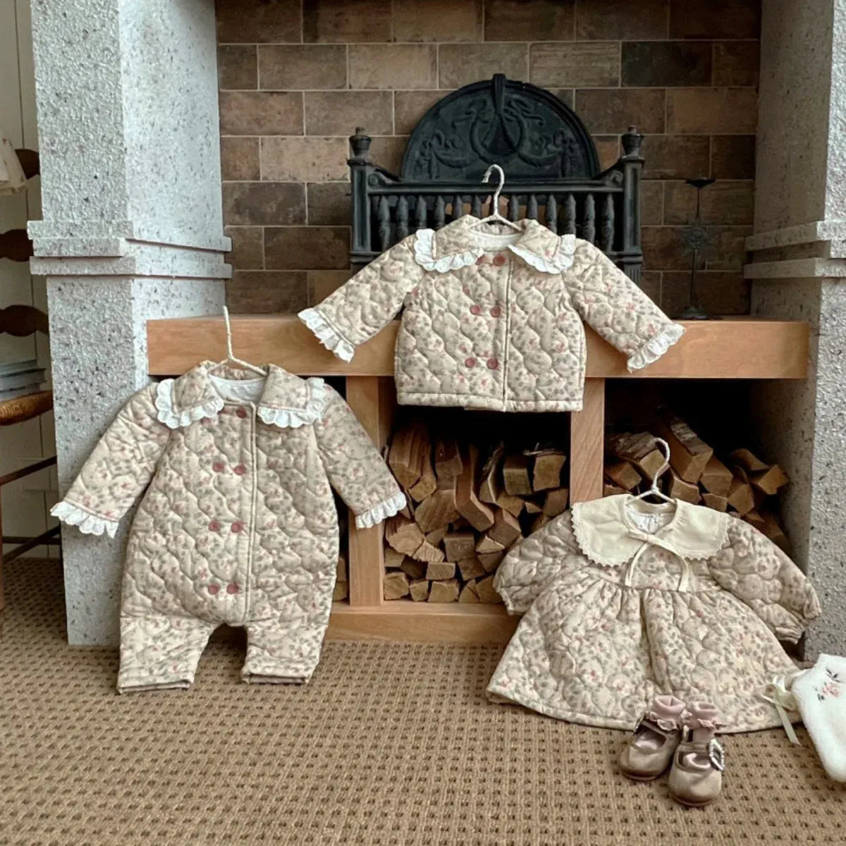 ショートコート・ジャケット・ジャンパー ベビーアウター レトロフラワープリントレースジャケットコート【mh0008150】