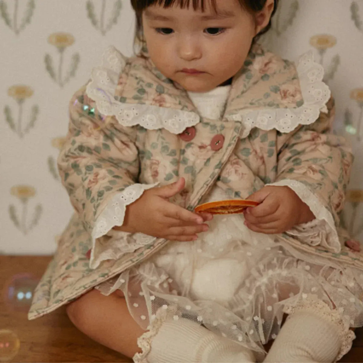 ショートコート・ジャケット・ジャンパー ベビーアウター レトロフラワープリントレースジャケットコート【mh0008150】