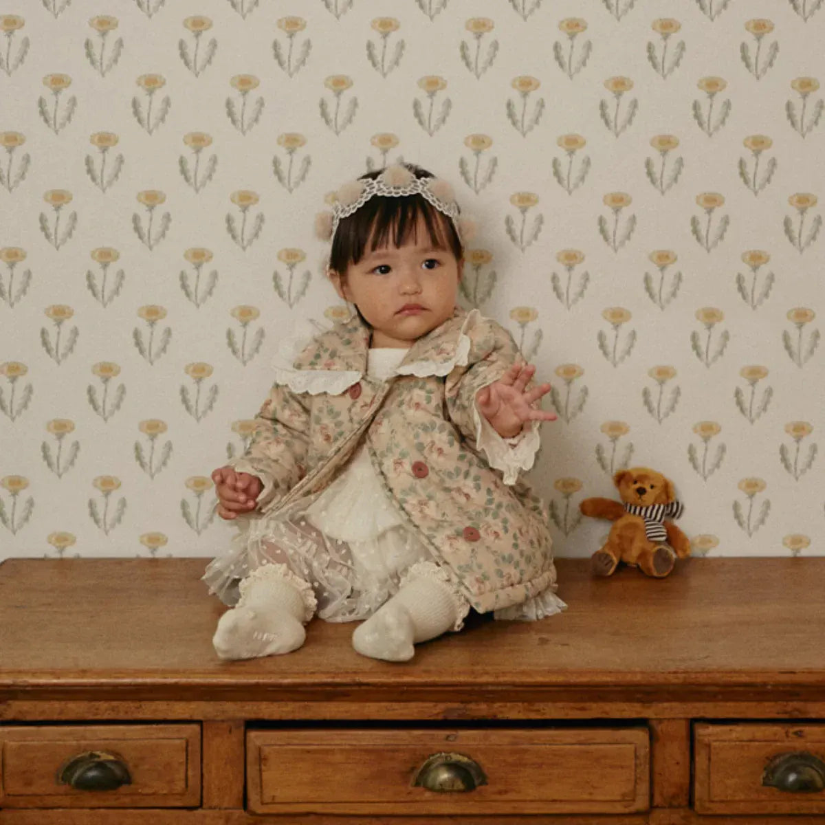 ショートコート・ジャケット・ジャンパー ベビーアウター レトロフラワープリントレースジャケットコート【mh0008150】