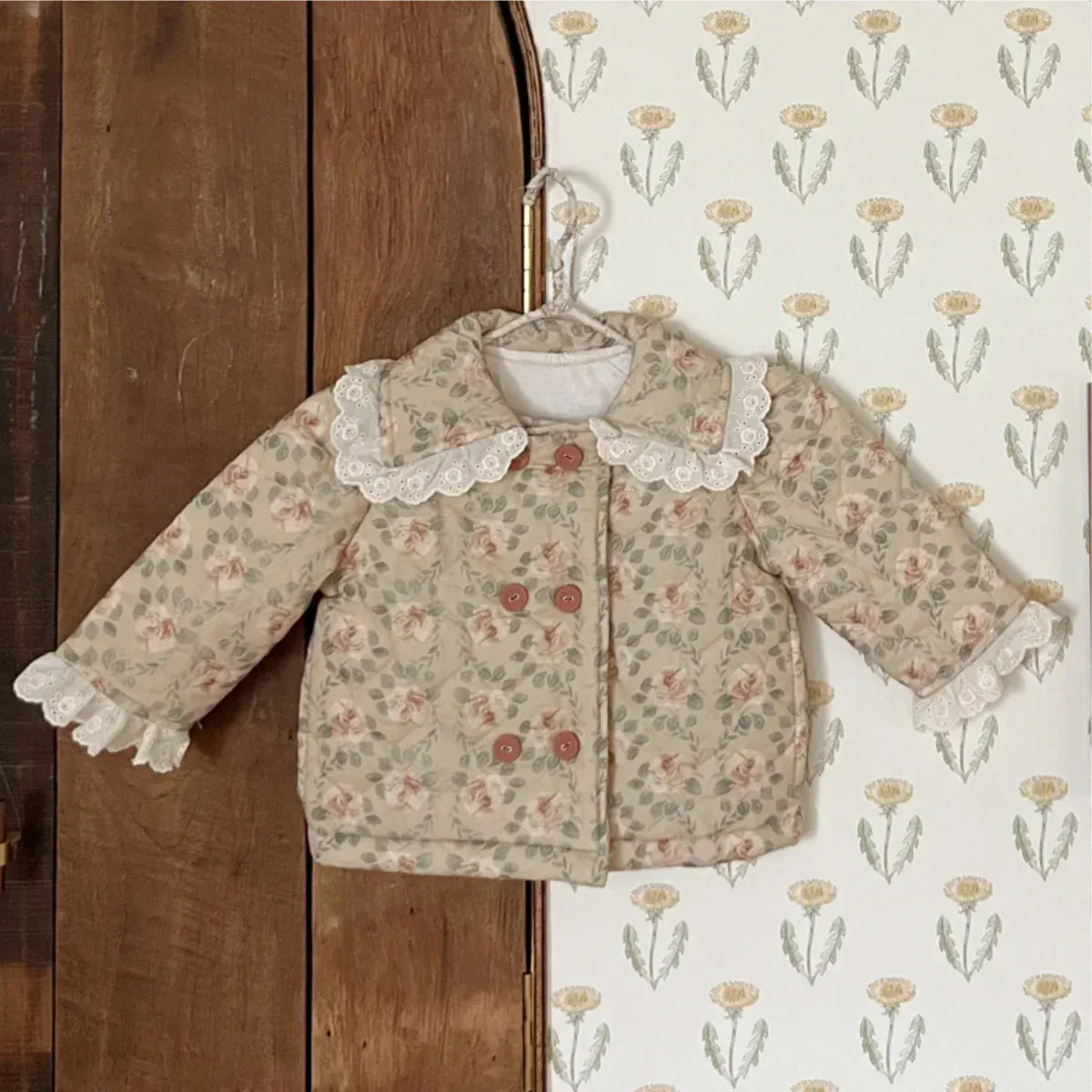 ショートコート・ジャケット・ジャンパー ベビーアウター レトロフラワープリントレースジャケットコート【mh0008150】