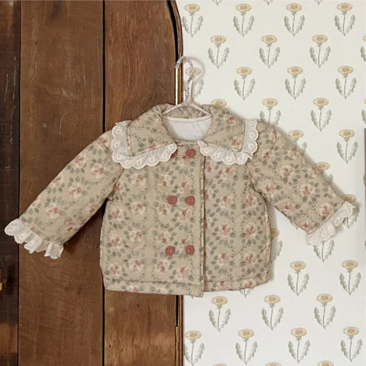 ショートコート・ジャケット・ジャンパー ベビーアウター レトロフラワープリントレースジャケットコート【mh0008150】