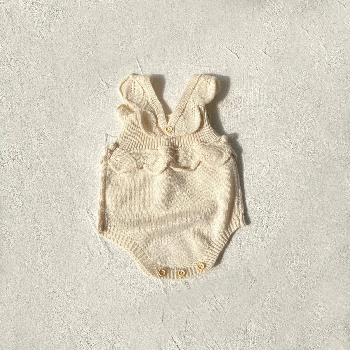 ノースリーブロンパース ベビーロンパース フリルサスペンダーニットボディスーツ+帽子セット【mh0008157】