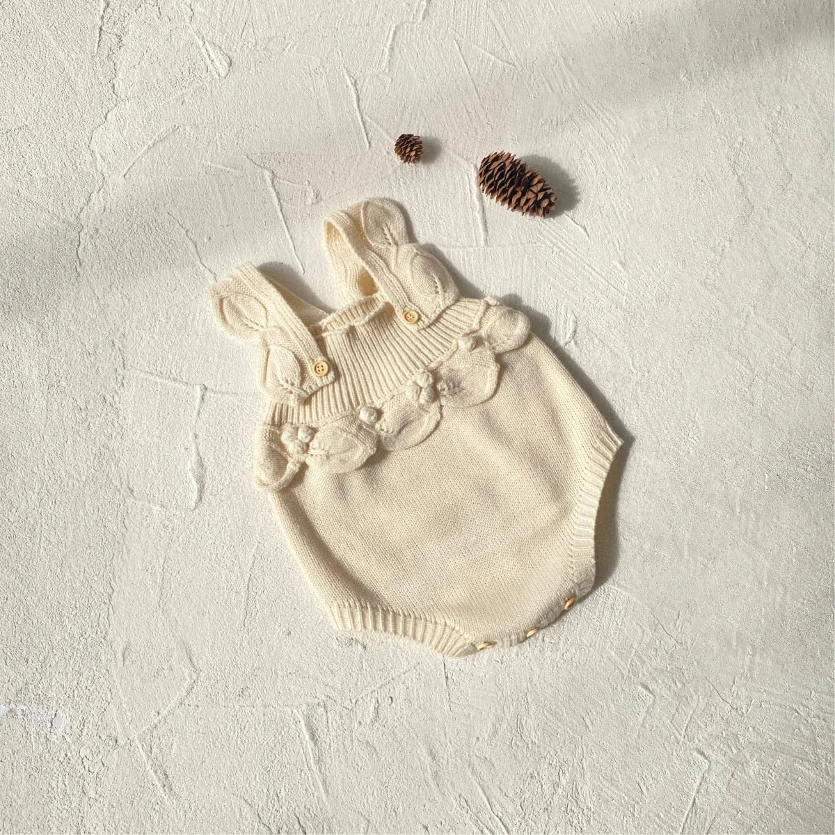 ノースリーブロンパース ベビーロンパース フリルサスペンダーニットボディスーツ+帽子セット【mh0008157】