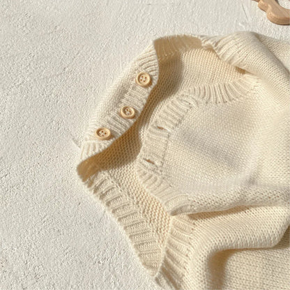 ノースリーブロンパース ベビーロンパース フリルサスペンダーニットボディスーツ+帽子セット【mh0008157】