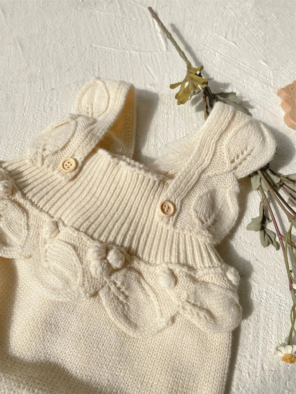 ノースリーブロンパース ベビーロンパース フリルサスペンダーニットボディスーツ+帽子セット【mh0008157】