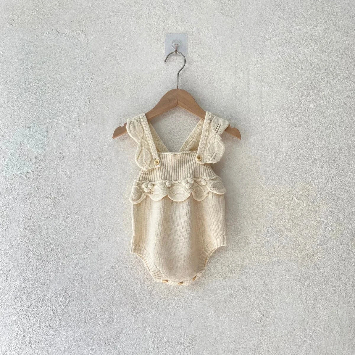 ノースリーブロンパース ベビーロンパース フリルサスペンダーニットボディスーツ+帽子セット【mh0008157】