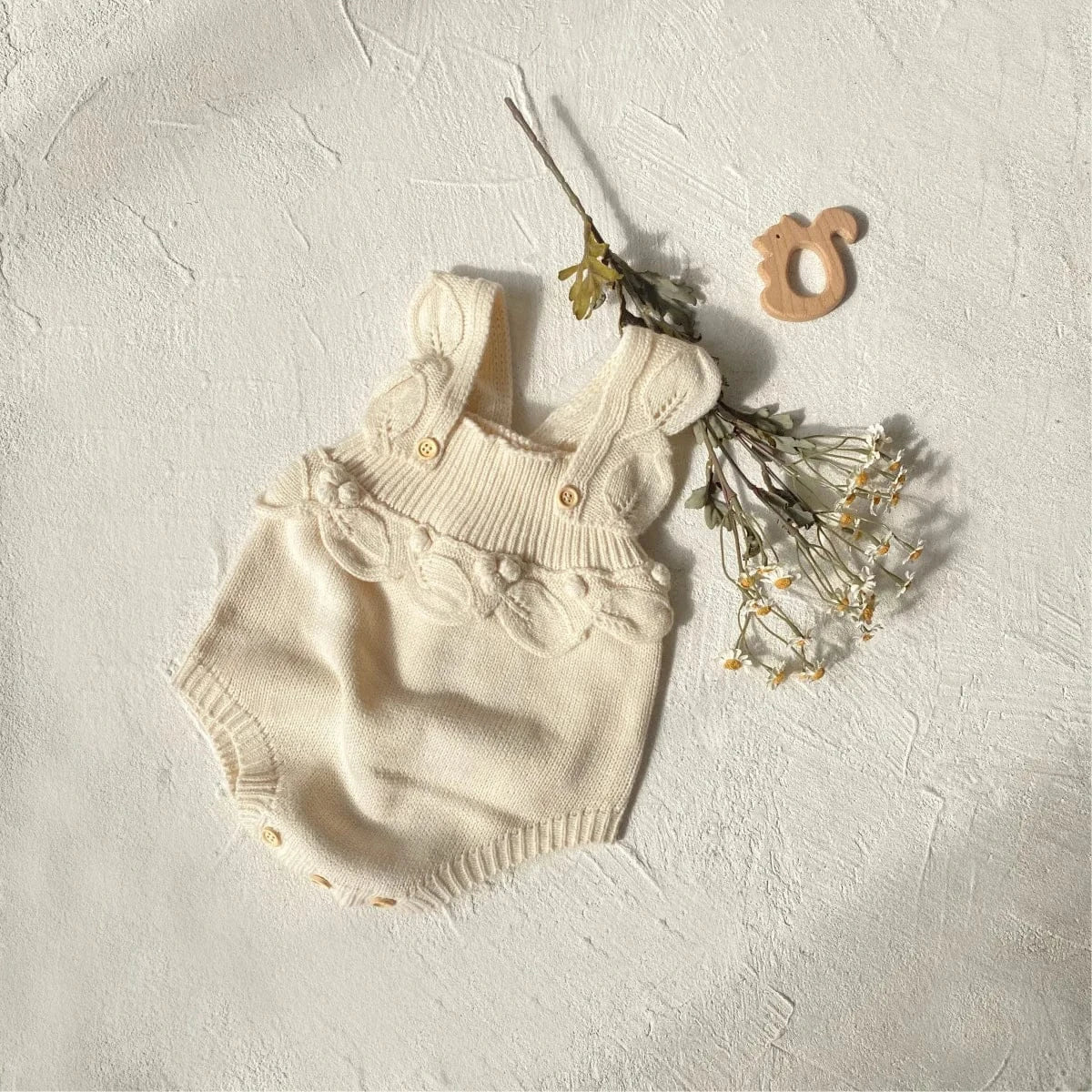 ノースリーブロンパース ベビーロンパース フリルサスペンダーニットボディスーツ+帽子セット【mh0008157】