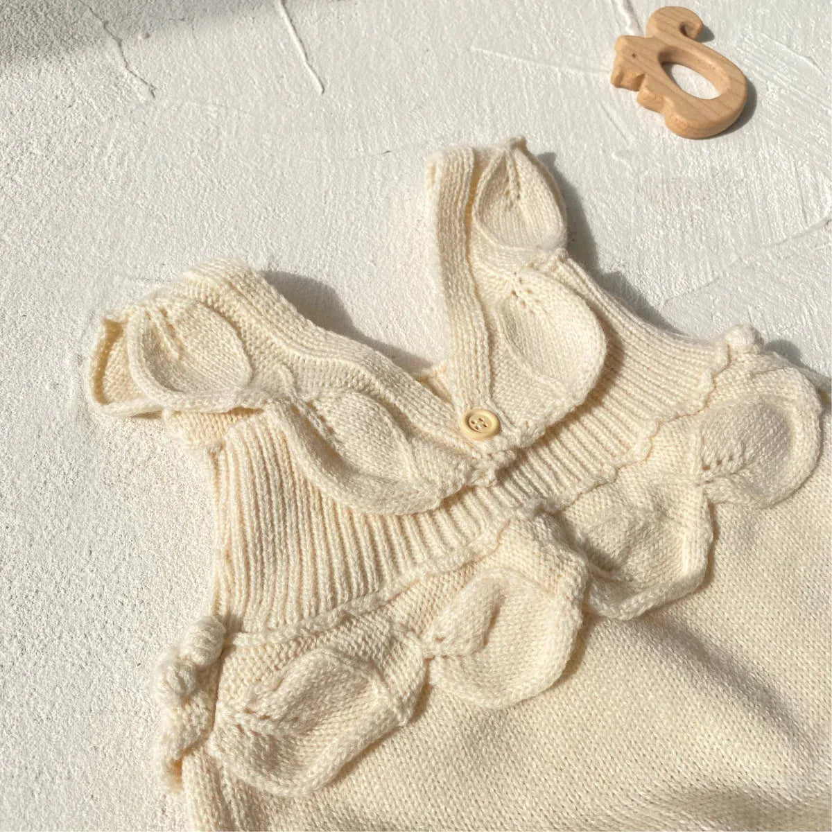 ノースリーブロンパース ベビーロンパース フリルサスペンダーニットボディスーツ+帽子セット【mh0008157】