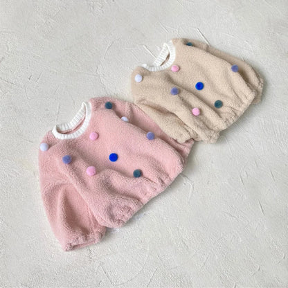 トレーナー・フーディ ベビートップス カラフルぽんぽん水玉ドットボアフリース長袖プルオーバー【mh0008160】