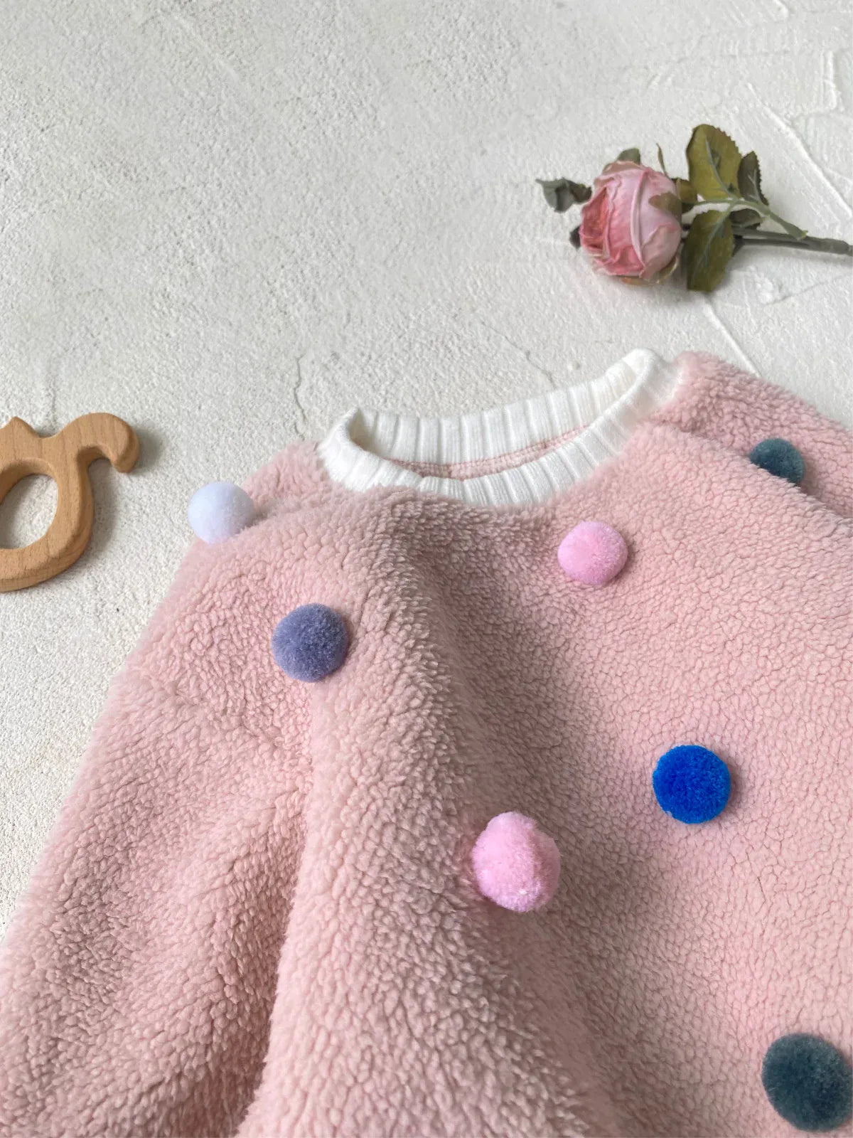 トレーナー・フーディ ベビートップス カラフルぽんぽん水玉ドットボアフリース長袖プルオーバー【mh0008160】