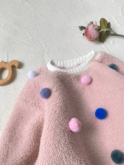 トレーナー・フーディ ベビートップス カラフルぽんぽん水玉ドットボアフリース長袖プルオーバー【mh0008160】