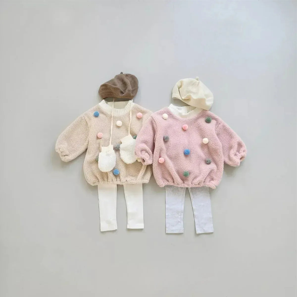 トレーナー・フーディ ベビートップス カラフルぽんぽん水玉ドットボアフリース長袖プルオーバー【mh0008160】