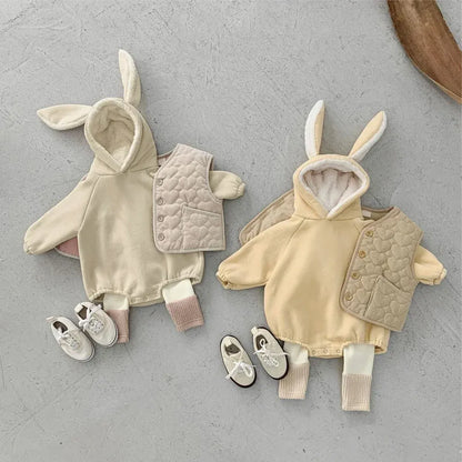 長袖ロンパース ベビーロンパース ビッグうさ耳フーディ長袖ロンパース【mh0008379】