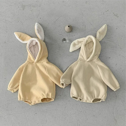 長袖ロンパース ベビーロンパース ビッグうさ耳フーディ長袖ロンパース【mh0008379】