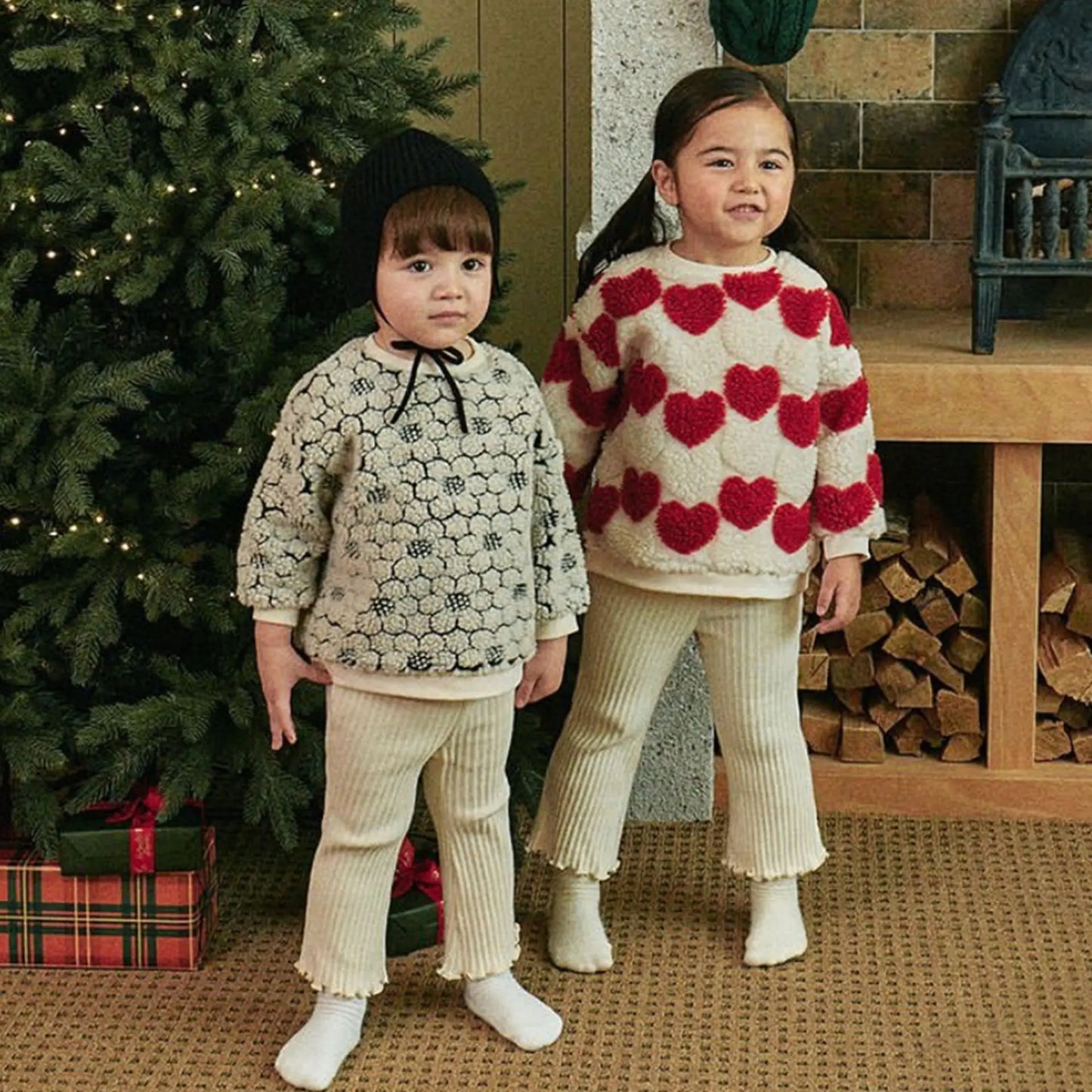 トレーナー・フーディ ベビートップス フラワーエンボスボアフリース長袖スウェットシャツ【mh0008486】