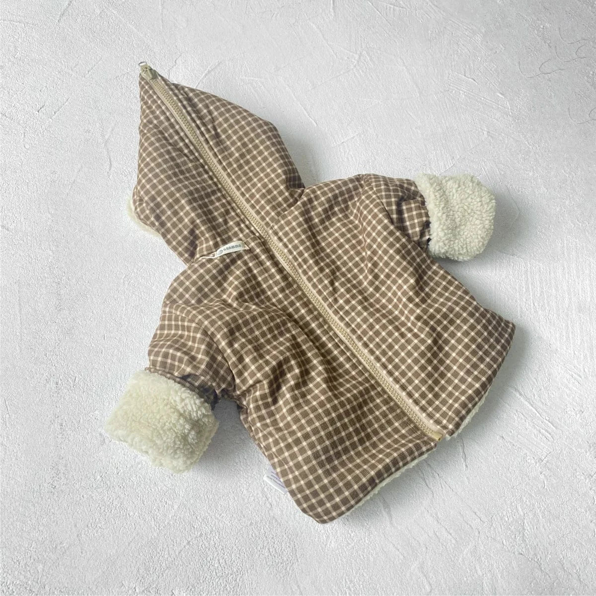 トレーナー・フーディ ベビートップス ストライプ/チェック裏ボアフリースリバーシブルバックジッパーフーディプルオーバー【mh0008511】