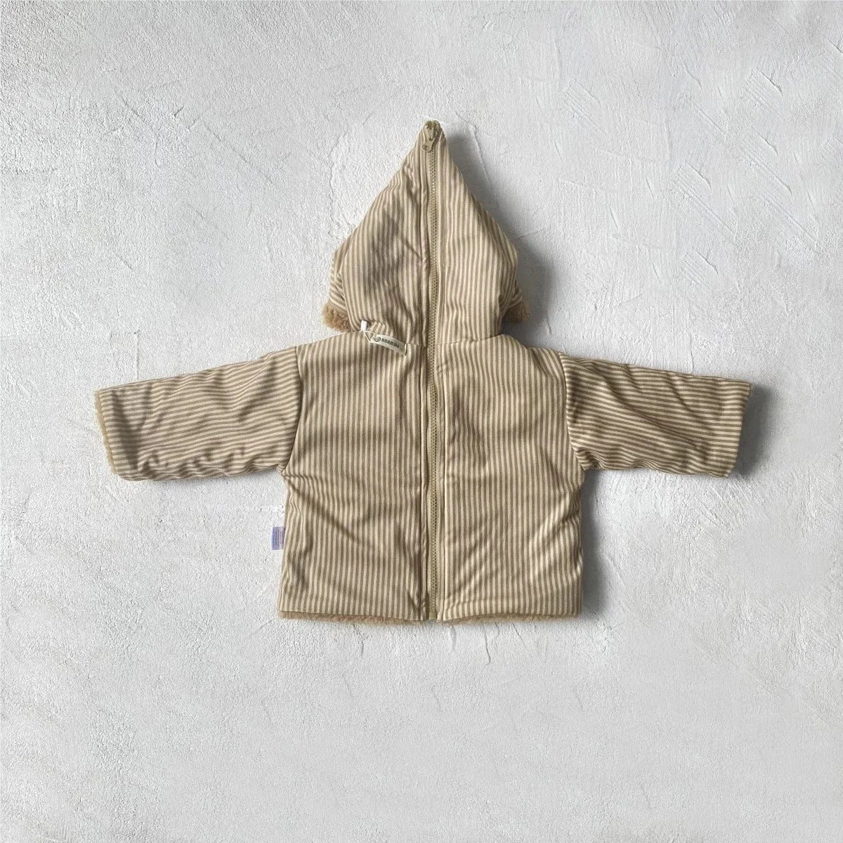 トレーナー・フーディ ベビートップス ストライプ/チェック裏ボアフリースリバーシブルバックジッパーフーディプルオーバー【mh0008511】