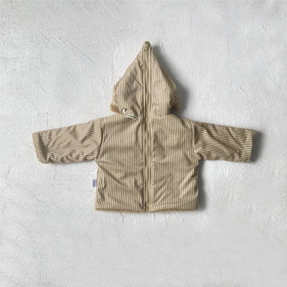 トレーナー・フーディ ベビートップス ストライプ/チェック裏ボアフリースリバーシブルバックジッパーフーディプルオーバー【mh0008511】